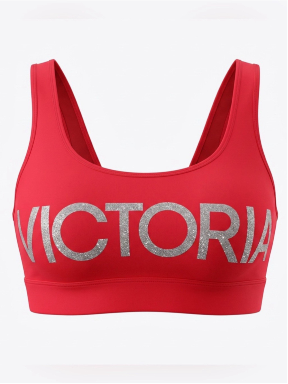 Victorias Secret Sport Bra Red Glitter Logo Athletic Running Workout Women Small